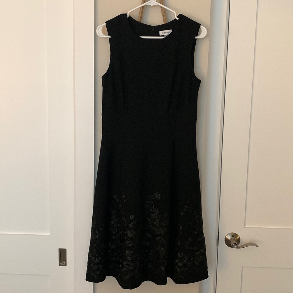 Calvin Klein embroidered fit & Flare black dress.